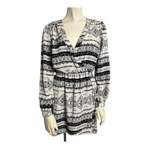 Honey Punch Geometric Blouson Mini Dress White Black M Medium Summer Boho